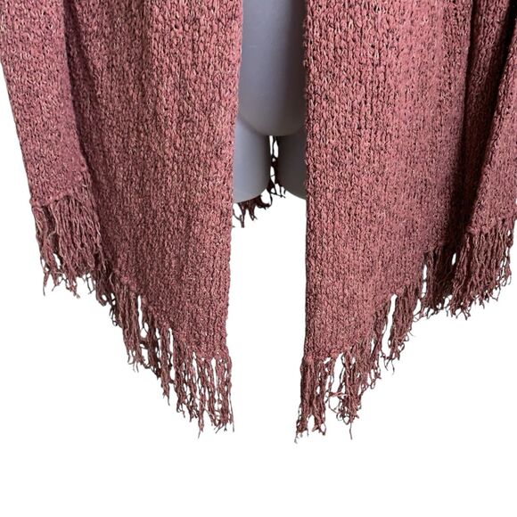 Very J Fringe Open Cardigan Women's Large Mauve Boho Chunky Knit Sweater Western - Picture 5 of 11